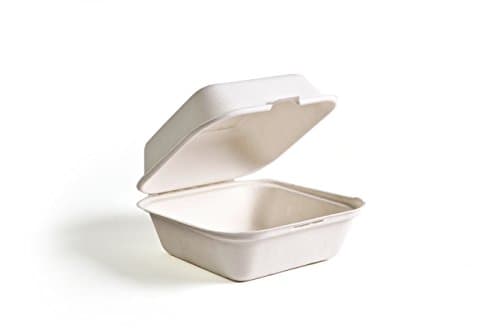 6" x 6" x 3" Compostable Burger Box, Heavy Duty, Bright White, Made from Sugarcane - Renewable, Sustainable and Biodegradable