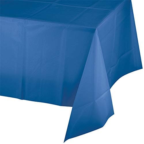 5 Pack Premium Disposable Plastic Tablecloth 54 Inch. x 108 Inch. Rectangle Table Cover Party Weddings Events Celebration (Blue)