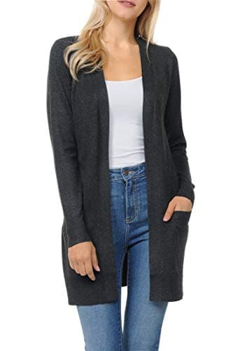Womens Light Weight Open Front Long Cardigan with Pockets