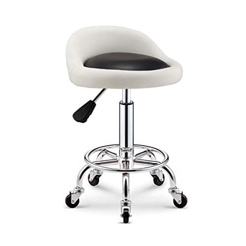 XLZ Breakfast bar Stool Swivel Stool Adjustable Portable Chrome Work Chair On Wheels with Backrest for Beauty Office Salon Massage White Or Black,5 Colors Footrest (Color : White)
