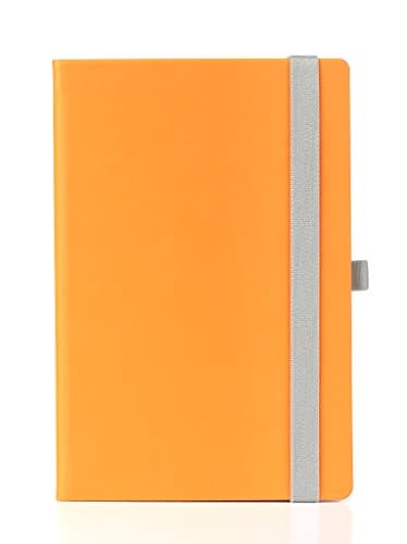 Smooth Premium Ocher Orange Hardcover UberWorks WORDSMITH Medium A5 Size Plain/Clear Notebook Bullet Journal/Travel Sketchbook with Elastic Pen Loop Holder & Closure, 192 Pages 80gr Paper, Index