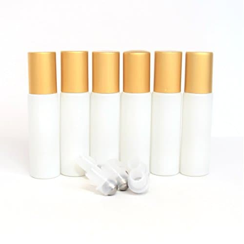 10mL Glass White Roller Bottles for Essential Oils, leak proof, glass roller bottles with steel roller. Pack of 6.