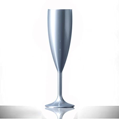 Silver Plastic Polycarbonate Champagne Flutes, 12 Pack, 6.6oz, Catering Quality Plastic Glassware - Reuse 1000 Times | Virtually Unbreakable - Tough Polycarbonate