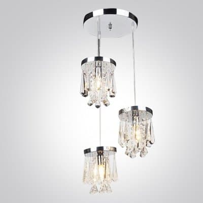 fei Kitchen or Dining Area Pendant Adorned with Round Stainless Steel Canopy and Crystal Prism Drops