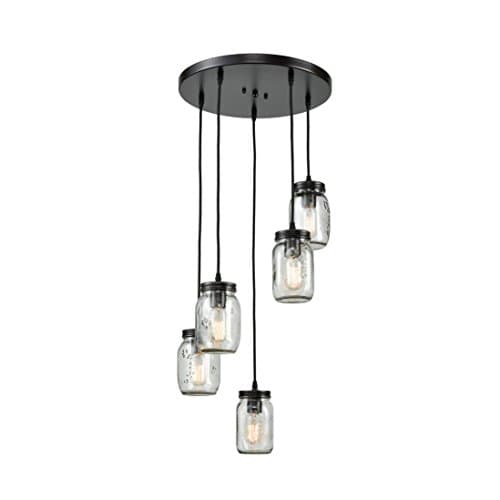 EUL Mason Jar Kitchen Island Lighting 5-Light Glass Jar Chandelier Pendant Lighting Fixture Oil Rubbed Bronze