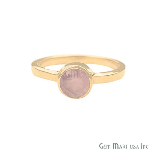 24k Gold Plated Rose Chalcedony Single Stone Solitaire Gemstone Ring, Choose Ring Size(GPRC-12007) (8 US/Canada)