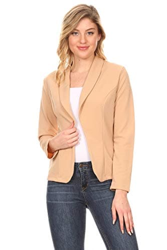Women's Solid Loose Fit Long Sleeves Pocket Open Front Casual Blazer Jacket/Made in USA