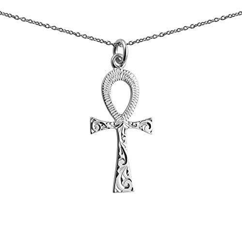 Silver 32x16mm solid hand engraved Ankh or Peace Cross with a 1mm wide rolo Chain