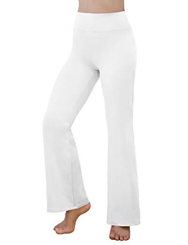 REETOYO Women's Power Flex Tummy Control Workout Yoga Boot Cut Flares Pants With Hidden Pocket, White , Medium