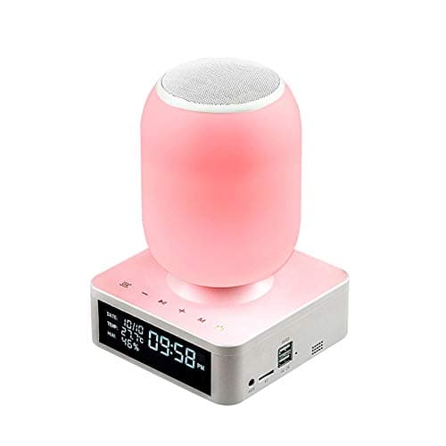 JJYP Night light with Bluetooth speaker, alarm clock, timer, Bluetooth music, smart display, bedside LED eye light, USB charging, dual-sound night light