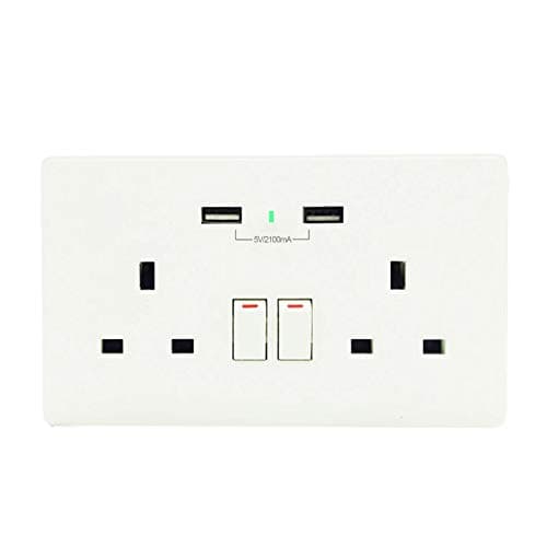 WiFi Smart Plug 13A White Double Wall Sockets 2 Gang 2.1A USB Outlet Voice Control Compatible with Amazon Alexa Echo and Google Assistant IFTTT,No Hub Required (1 Pack Smart Socket)