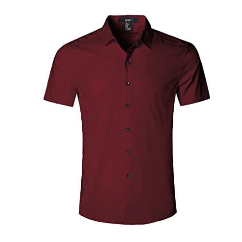 Men's Slim Fit Solid Dress Shirts Button Down Cotton Short Sleeve Shirt