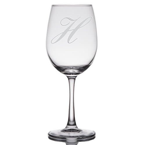 Initial Etched Wine Glass - Artisan Sand Engraved Monogram Design on 14 oz. Stemware (Letter: H)