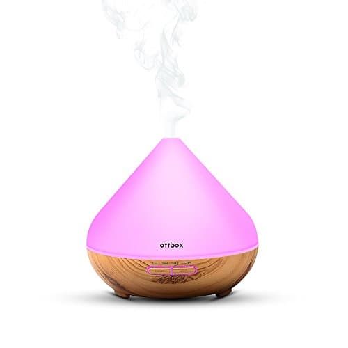 300ml Essential Oil Diffuser, OTTBOX AromaTherapy Diffuser Aroma Oil Humidifier with 7 Color LED Light 4 Timer Settings Waterless Auto Shut-off Wood Grain for Home Bedroom Office