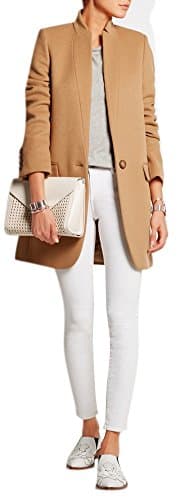 Women's Simple Stand Collar Slim Fit Blazer Woolen Jacket Coat