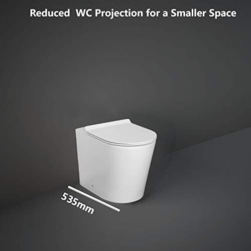 Back to Wall Toilet Close Coupled WC White Ceramic Soft Close Seat Modern Design Flush to Wall Concealed Pipe Work (Short Projection Back to Wall Pan & Seat Only)