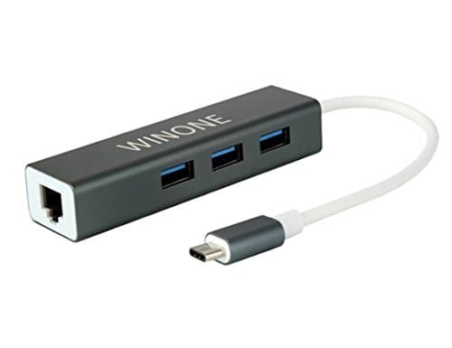 3-Port USB 3.0 Hub,WINONE Metal Shell USB 3.1 Type C to USB 3.0 Hub with Ethernet Adapter for New Macbook 12”, MacBook Pro, ChromeBook Pixel 2015 and Other Smart Devices with USB-C Ports (Black)