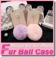 Iphone 6 6s rhinestone micky ears rabbit Pink fur ball iphone case