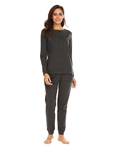 Opino Women's Round Neck Button Down Thermal Underwear Set Gray/S