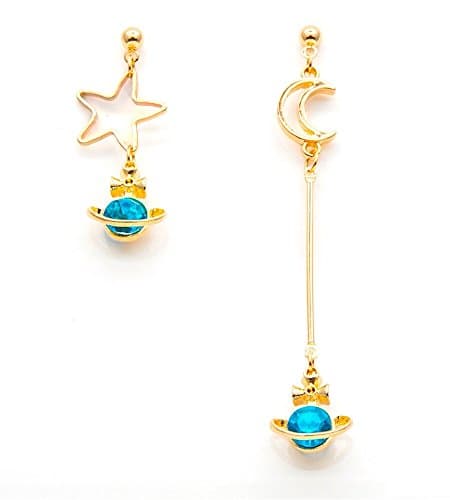 Sisfrog Moon and Star with Planet Drop Dangle Asymmetric Earrings for Women and Girls