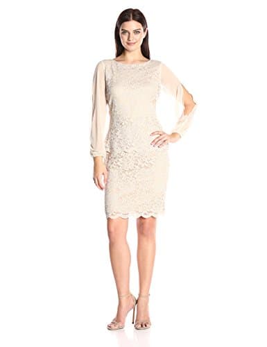 Women's Short Glitter Lace Mock Two Piece with Sheer Sleev