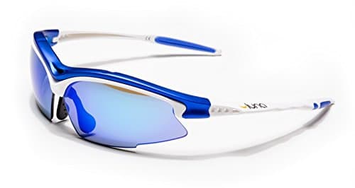 Luna Sky Running Cycling Sunglasses with Hard Protective Case (Blue Revo Lenses, White/Blue Frame) with Gray Interchangeable Lenses