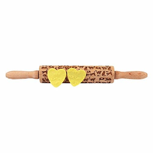 Cat Pattern Embossing Rolling Pin,Engraved Rolling Pin For Baking with Cat Pattern(Cat style-1 15inches)