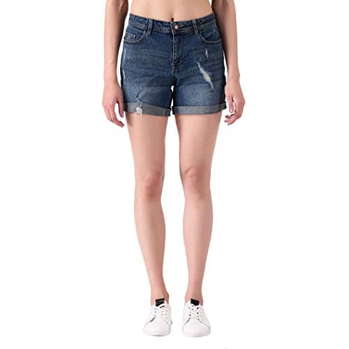 Women's Rugged Fold Up Denim Shorts (Blue)