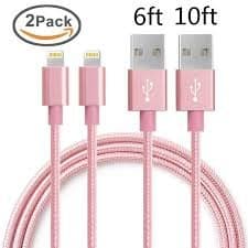 Iphone charger cable 2 pack 6 ft 10 ft Nylon braided lightning to usb charge and sync cable for Iphone 8 8s 7 7s 6 6s 5 5c ipad mini air 2 pro 12 ( grey and blue )