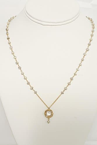 White Sapphire Beaded Necklace with Cubic Zircon Pendant, Adjustable