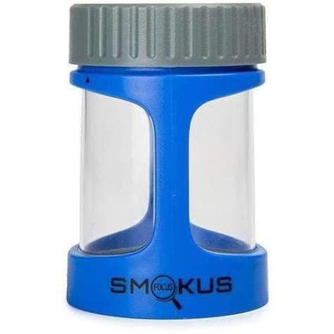 Smokus Focus Light-Up LED Air Tight Storage Magnifying Jar Viewing Container (Stash, Blue Steel -Light Blue/Grey Lid)