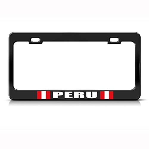 Speedy Pros Metal License Plate Frame Peru Peruvian Flag Black Car Accessories Black 2 Holes 1 Frame