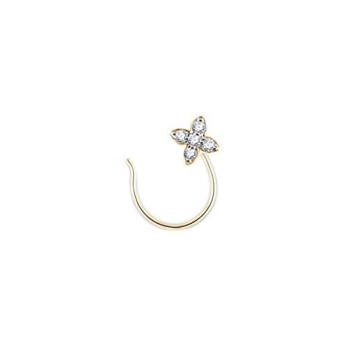 Vivre Yellow Metal Solid 18k Gold Plated Silver Flower Round Cut CZ Stud Nose Piercing Pin for Women