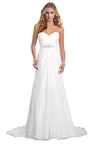 Chloyi Simple A Line Chiffon Bride Wedding Dresses US14 White