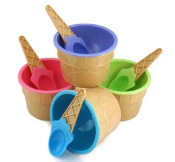 4 Ice cream Cone Pattern Ice Cream Bowls with Matching Spoons Pastel Colours by Mister Chef