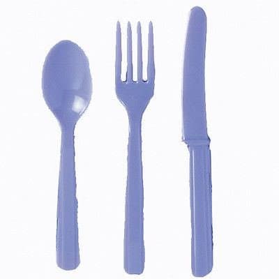 24 Plastic Cutlery Birthday Wedding Solid Colours Tableware Party Supplies plastic spoons and forks set (Lilac)