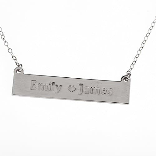 Sterling Silver Engraved two Names with Heart Bar Necklace Personalize with Any Name