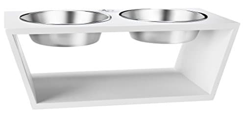 Premium Elevated Double Raised Bowl Stand: Pet Feeder with Two Stainless Steel Bowls. Great for Dogs and Cats.