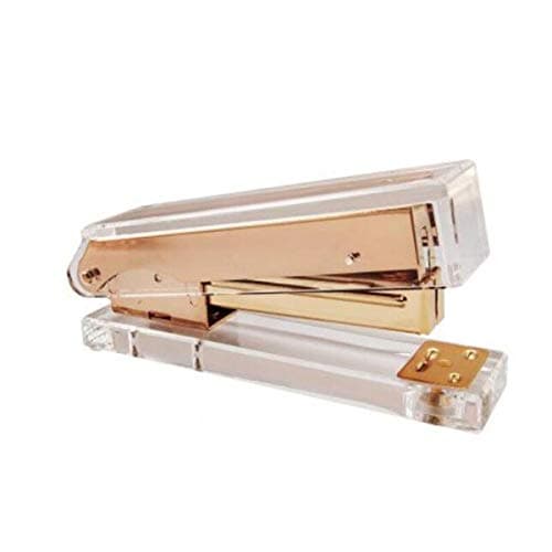 Stapler, Stapler Rose Gold, Transparent Acrylic Stapler, Student, Office, Rose Gold Transparent Stapler, (Send A Box of Nails) (Color : Gold)