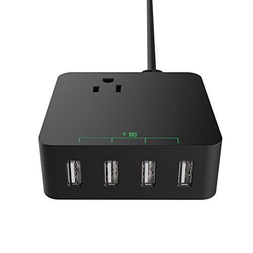 Mini Smart Charging Station, Wellsenn 5V-4A / 4-Port Desktop Smart USB Charging Station with 1 Surge Power Strip (Black)