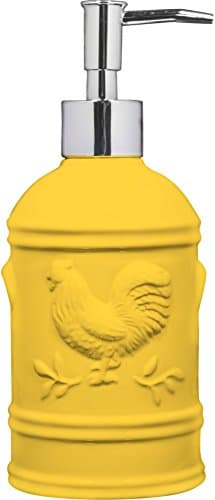 UC Kitchen 15Oz Versatile Yellow Rooster Embossed Soap & Lotion Dispenser. Stylish Design Perfect for your Kitchen or Bathroom