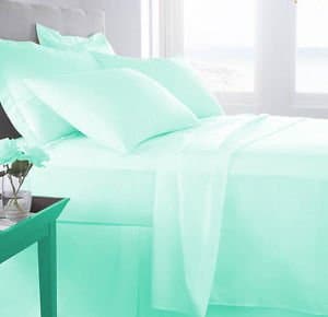 NJSR Textiles 600 Thread Count 100% Egyptian Cotton Sateen Finish 1 Pc Fitted Sheet (+8 Inch) Pocket Length Three Quarter/Small Double, Aqua Blue Solid