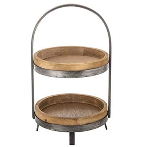 Unishopping Wooden Tray Round 2 Tier Rustic Tabletop Storage Tray Farmhouse Charm Stand Organizer L:9 1/2" x W:10" x H:19 1/2" 1 pc
