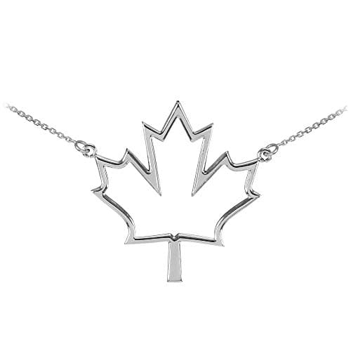 Polished 925 Sterling Silver Open Design Maple Leaf Necklace