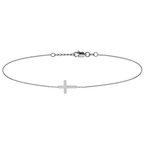 14K Gold Sideways Cross Adjustable Bracelet 7"-7.5" (white-gold)