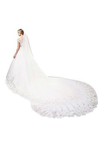 Leekida White 4M Long Cathedral Sequin Wedding Bridal Veil With Comb