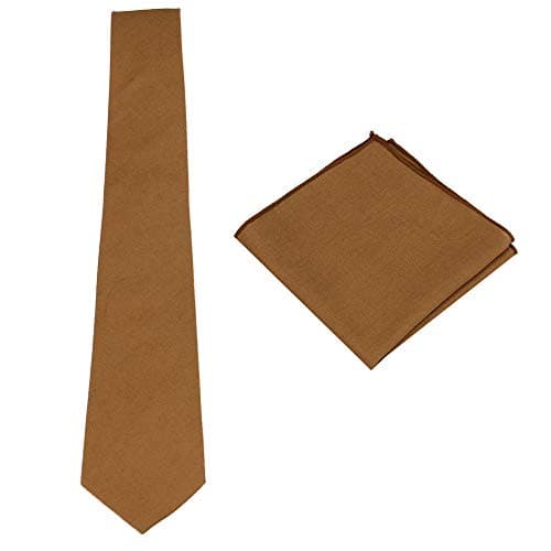 Mens Solid Linen Tie Set : Slim Necktie with Matching Pocket Square