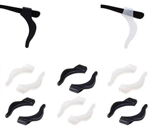 Ear Hooks Adjustable Eyewear Retainer for Glasses, Silicone Antislip Ear Temple Tips Eyeglass Accessories, Value Pack of 6, Black & Clear