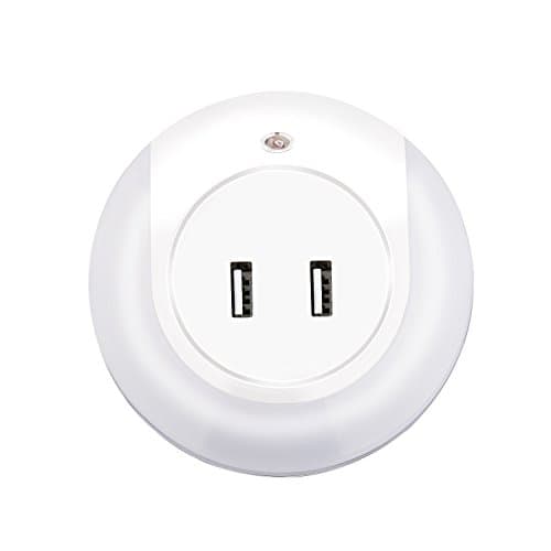 Ashbringer LED Plug in Night Light with Dual Port USB Wall Charger ,Nightlight with Dusk to Dawn Sensor for Bedroom Hallway Bathroom Living Room (white)