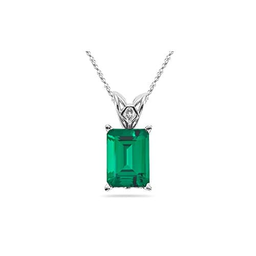 2.57-3.83 Cts of 10x8 mm AAA Emerald Lab Created Emerald Scroll Solitaire Pendant in 14K White Gold
